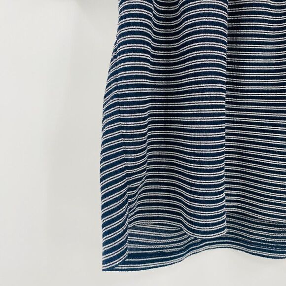 Madewell Texture & Thread Size Small Navy Blue & White Striped Peasant Top - Picture 6 of 10